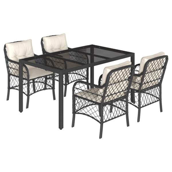 vidaXL Ensemble &agrave; manger de jardin coussins 5pcs Noir R&eacute;sine tress&eacute;e