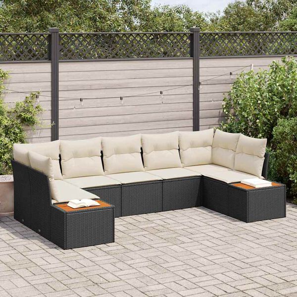 vidaXL Ensemble de canapé de jardin avec coussin 7 pcs Noir polyrotin