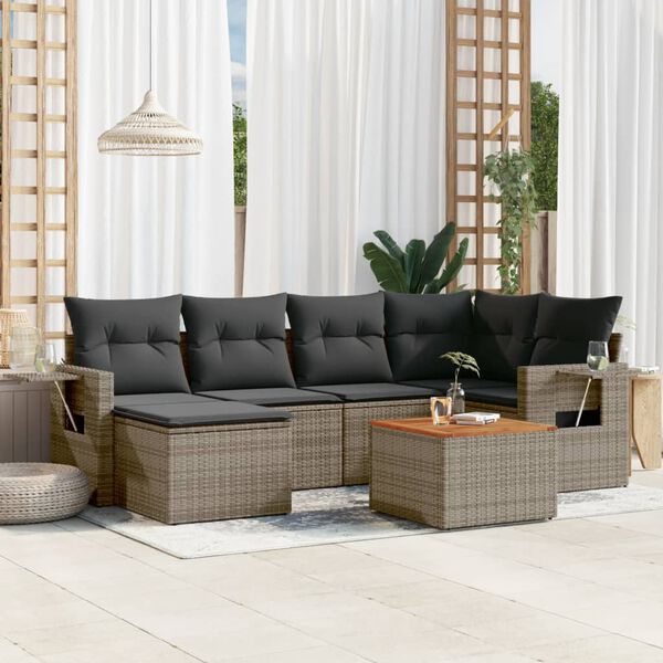vidaXL Salon de jardin avec coussins 7 pcs gris r&eacute;sine tress&eacute;e