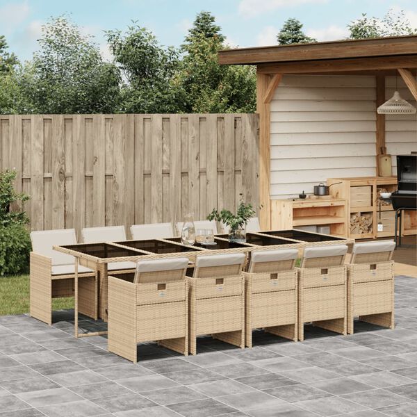 vidaXL Ensemble &agrave; manger de jardin et coussins 11 pcs beige poly rotin