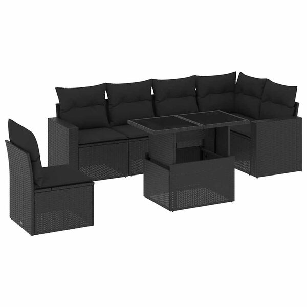 vidaXL Salon de jardin 7 pcs avec coussins noir r&eacute;sine tress&eacute;e