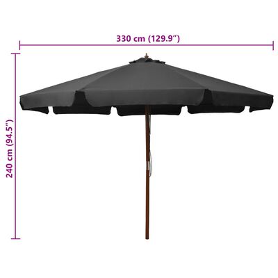 vidaXL Parasol d'extérieur avec mât en bois 330 cm Anthracite