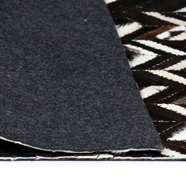 vidaXL Tapis Cuir v&eacute;ritable Patchwork 80 x 150 cm Chevron Noir/Blanc