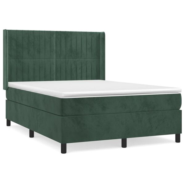 vidaXL Sommier &agrave; lattes de lit et matelas Vert fonc&eacute; 140x200cm Velours