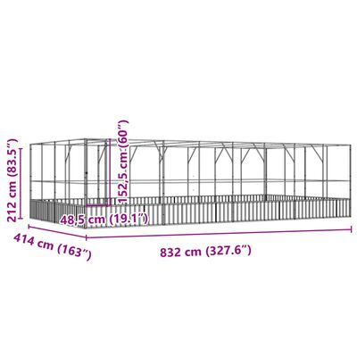 vidaXL Volière avec extension argenté 832x414x212 cm acier