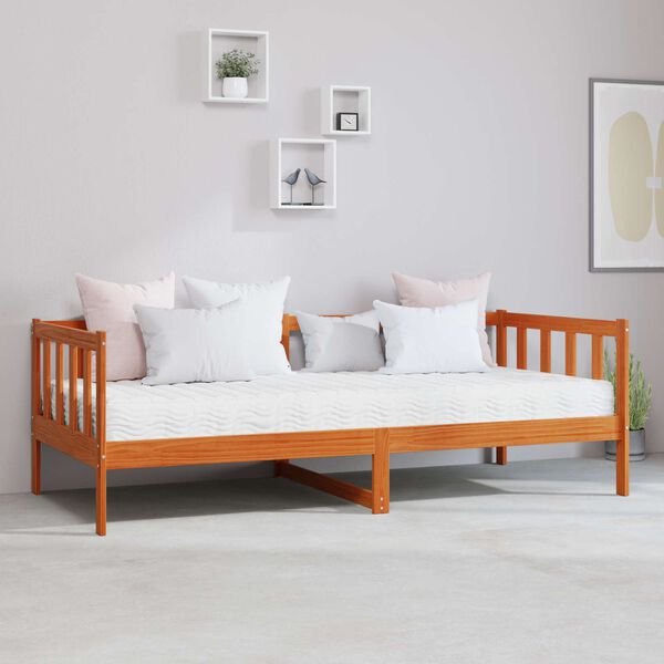vidaXL Lit d'appoint avec matelas Brun cir&eacute; et blanc 90 x 200 cm