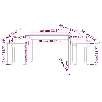 vidaXL Tables gigognes 3 pcs Noir Bois de pin massif