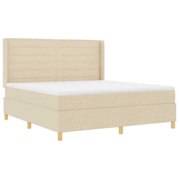 vidaXL Lit &agrave; ressorts avec matelas Cr&egrave;me 180 x 200 cm tissu
