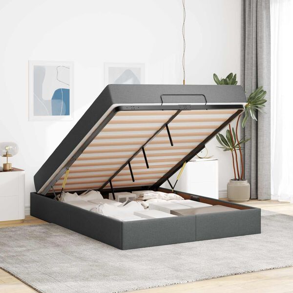 vidaXL Cadre de lit avec matelas avec matelas 2 pcs Gris Fonc&eacute; tissu