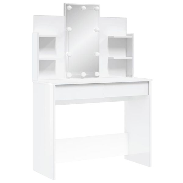 vidaXL Coiffeuse avec lumi&egrave;res LED blanc brillant 96x40x142 cm