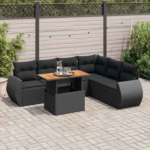 vidaXL Salon de jardin 7 pcs avec coussins noir r&eacute;sine tress&eacute;e