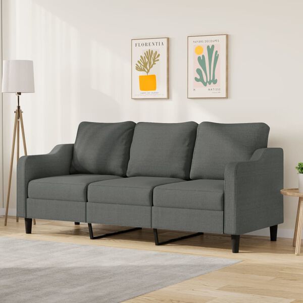 vidaXL Canap&eacute; &agrave; 3 places Gris fonc&eacute; 180 cm Tissu