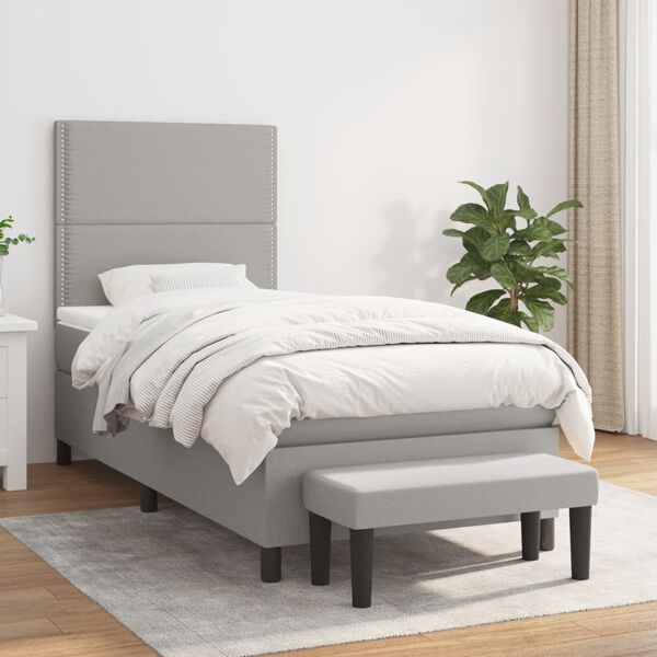 vidaXL Sommier &agrave; lattes de lit avec matelas Gris clair 100x200cm Tissu