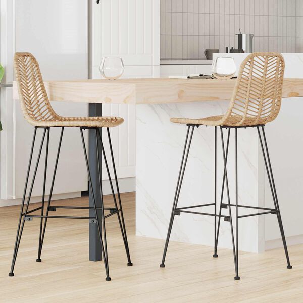 vidaXL Chaise de bar 2 pcs Naturel 44,5 x 53 x 111 cm Rotin et m&eacute;tal