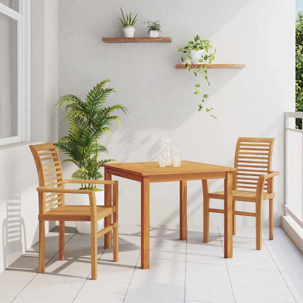 vidaXL Chaises &agrave; manger empilables lot de 2 teck massif