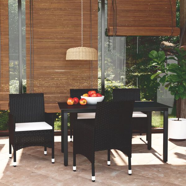 vidaXL Ensemble &agrave; d&icirc;ner de jardin avec coussins 5 pcs poly rotin noir