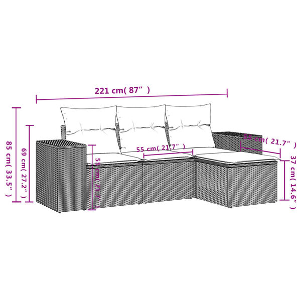 vidaXL Salon de jardin 4 pcs avec coussins noir r&eacute;sine tress&eacute;e
