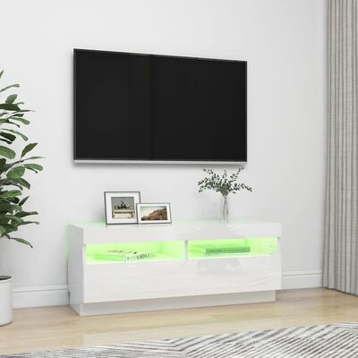 vidaXL Meuble TV avec lumières LED blanc brillant 100x35x40 cm