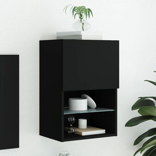 vidaXL Meuble TV avec lumi&egrave;res LED noir 40,5x30x60 cm