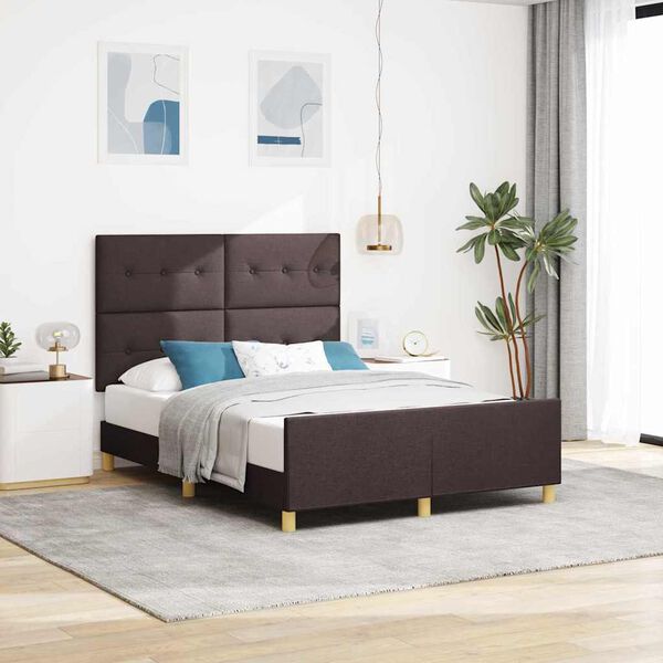 vidaXL Cadre de lit avec t&ecirc;te de lit Marron fonc&eacute; 140 x 190 cm tissu