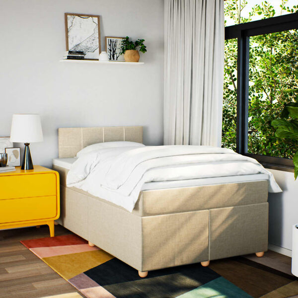 vidaXL Sommier &agrave; lattes de lit avec matelas Cr&egrave;me 120x200 cm Tissu