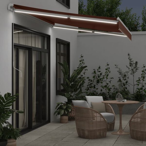 vidaXL Auvent manuel r&eacute;tractable avec LED marron 350x250 cm