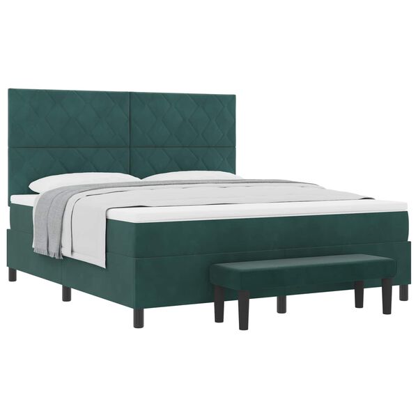 vidaXL Lit &agrave; ressorts avec matelas Vert fonc&eacute; 180 x 200 cm Velours