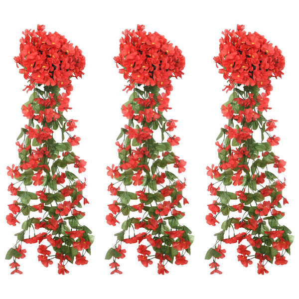 vidaXL Guirlandes de fleurs 3 pcs rouge 85 cm