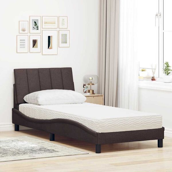 vidaXL Lit avec matelas Hanko marron fonc&eacute; 90x200 cm tissu