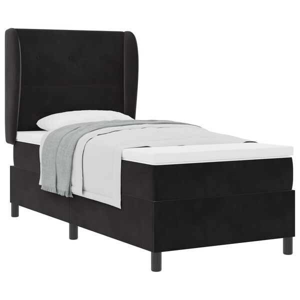 vidaXL Lit &agrave; ressorts avec matelas Noir 200 x 90 cm Polyester