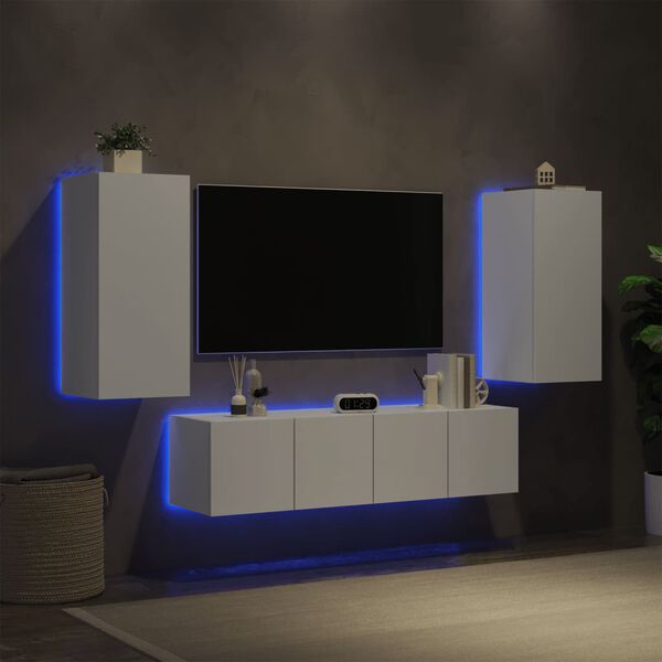 vidaXL Unit&eacute;s murales TV avec LED 4 pcs blanc bois d'ing&eacute;nierie