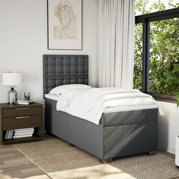 vidaXL Sommier &agrave; lattes de lit et matelas Gris fonc&eacute; 90x190 cm Tissu