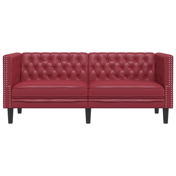 vidaXL Canap&eacute; &agrave; 2 places Chesterfield rouge bordeaux similicuir