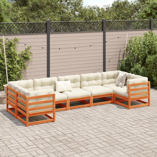 vidaXL Salon de jardin 7 pcs avec coussins cire marron bois pin massif