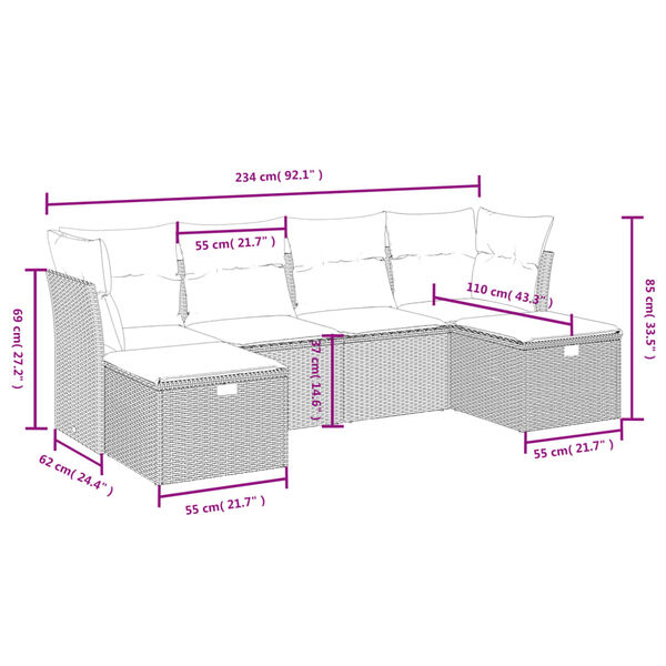 vidaXL Salon de jardin 6 pcs avec coussins noir r&eacute;sine tress&eacute;e