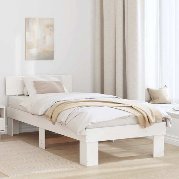 vidaXL Cadre de lit avec t&ecirc;te de lit Blanc 80 x 200 cm Pin massif