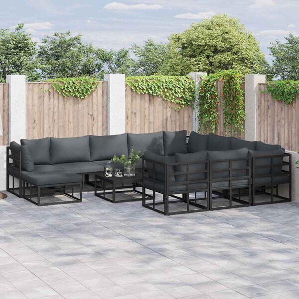 vidaXL Ensemble de canap&eacute; de jardin 12 pcs Noir M&eacute;tal