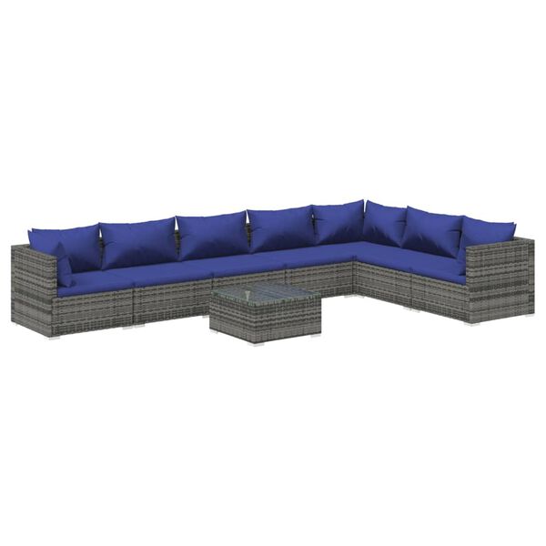 vidaXL Salon de jardin 8 pcs avec coussins r&eacute;sine tress&eacute;e gris