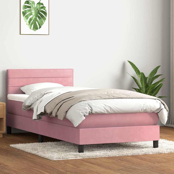 vidaXL Sommier &agrave; lattes de lit avec matelas et LED rose 90x220 cm velours
