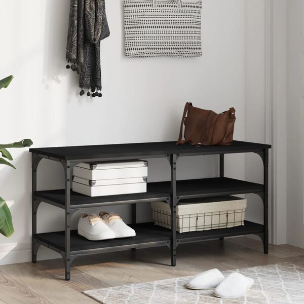 vidaXL Banc &agrave; chaussures noir 100x38,5x49 cm bois d'ing&eacute;nierie