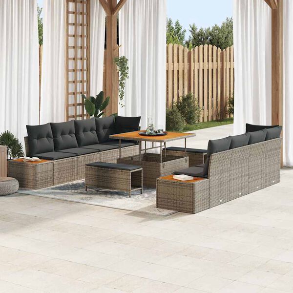 vidaXL Ensemble de canap&eacute; de jardin 11 pcs Gris Poly rotin