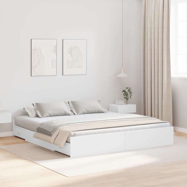 vidaXL Cadre de lit avec rangement avec t&ecirc;te de lit Blanc 200 x 200 cm