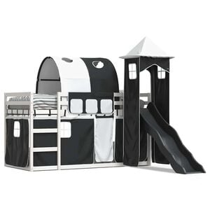 vidaXL Lit superpos&eacute; sans matelas avec toboggan blanc noir 90x200 cm