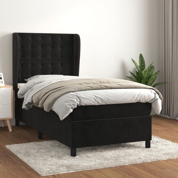 vidaXL Sommier &agrave; lattes de lit avec matelas Noir 90x200 cm Velours