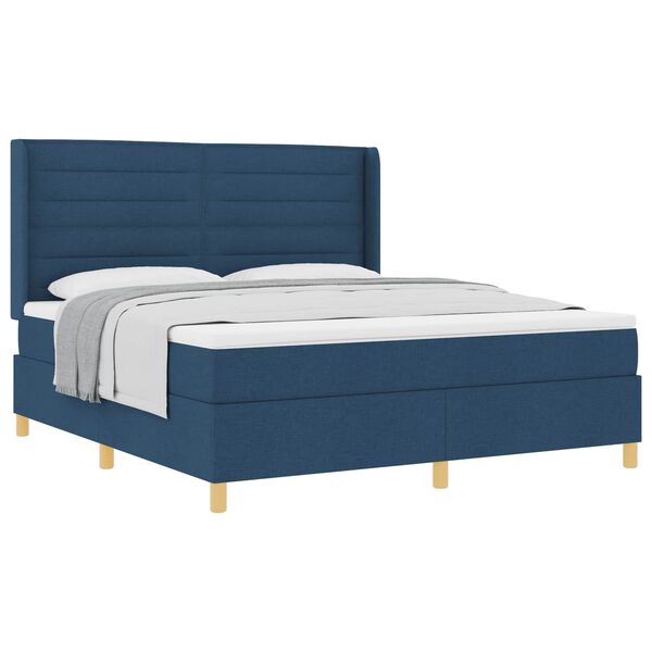 vidaXL Lit &agrave; ressorts avec matelas Bleu 180 x 200 cm tissu