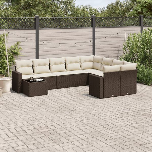 vidaXL Salon de jardin 10 pcs avec coussins marron r&eacute;sine tress&eacute;e