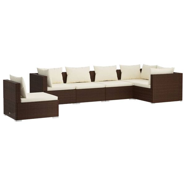 vidaXL Salon de jardin 6 pcs avec coussins R&eacute;sine tress&eacute;e Marron