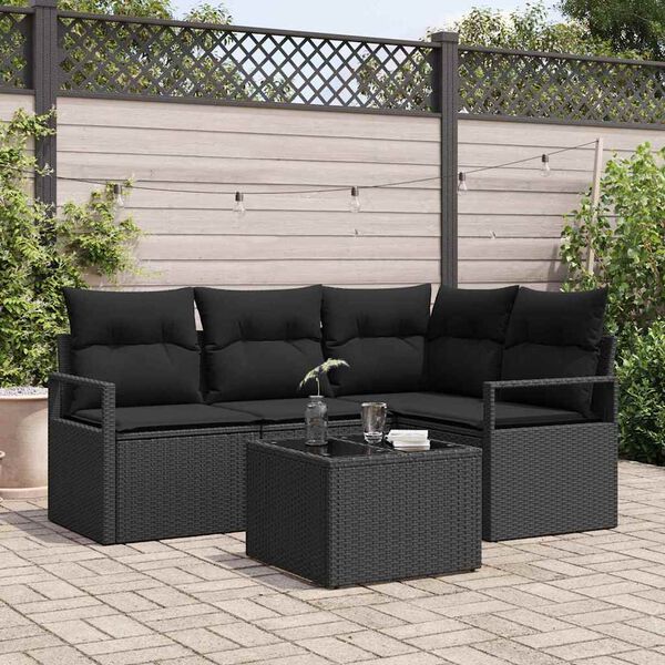 vidaXL Ensemble de Canap&eacute;s 5 pcs Noir polyrotin