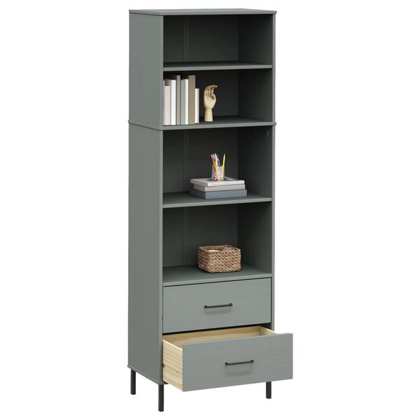 vidaXL Biblioth&egrave;que &agrave; 2 tiroirs Gris 60x35x180 cm Bois massif OSLO