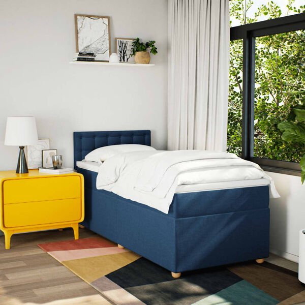 vidaXL Sommier &agrave; lattes de lit avec matelas Bleu 90x190 cm Tissu